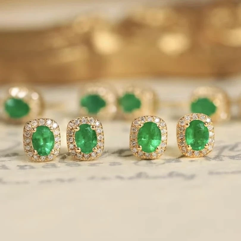 18K天然鑽石-祖母綠貴族風耳環