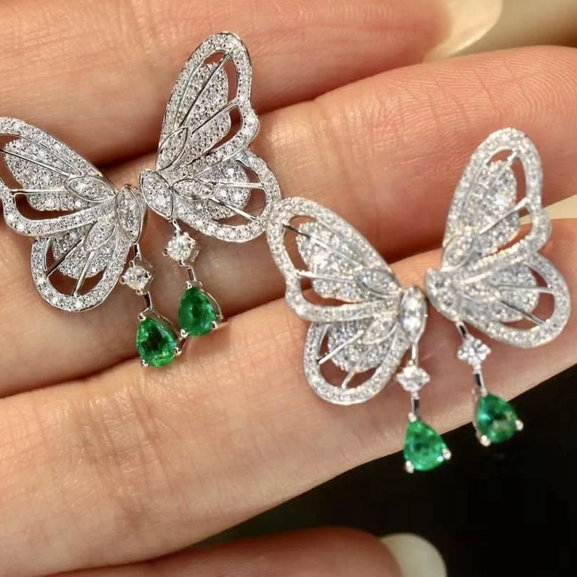 18K天然鑽石-祖母綠蝴蝶耳環 - 第3張圖 18K天然鑽石-祖母綠蝴蝶耳環