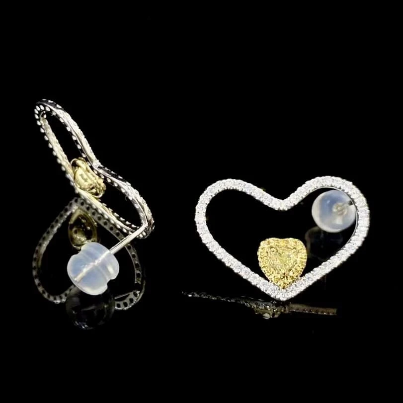 18K天然黃鑽-心型耳環