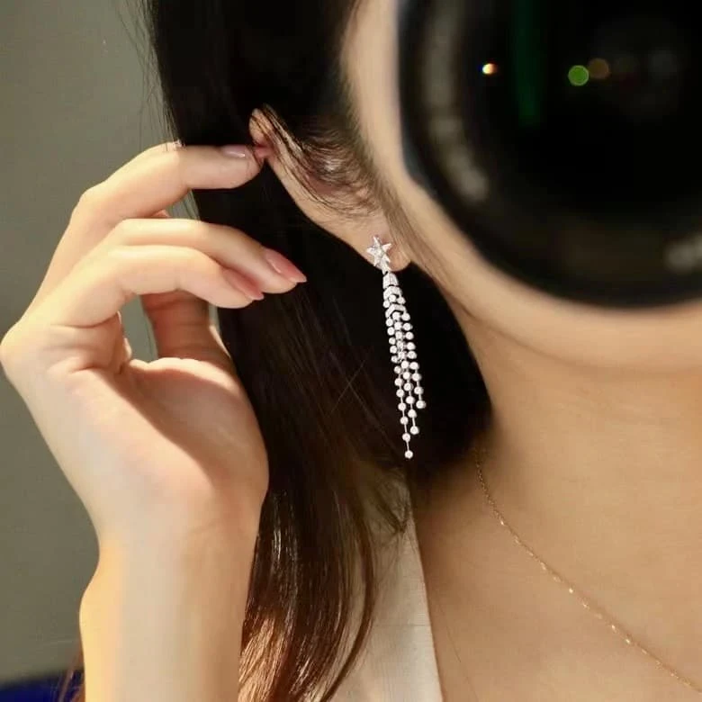 18K天然鑽石-流星耳環