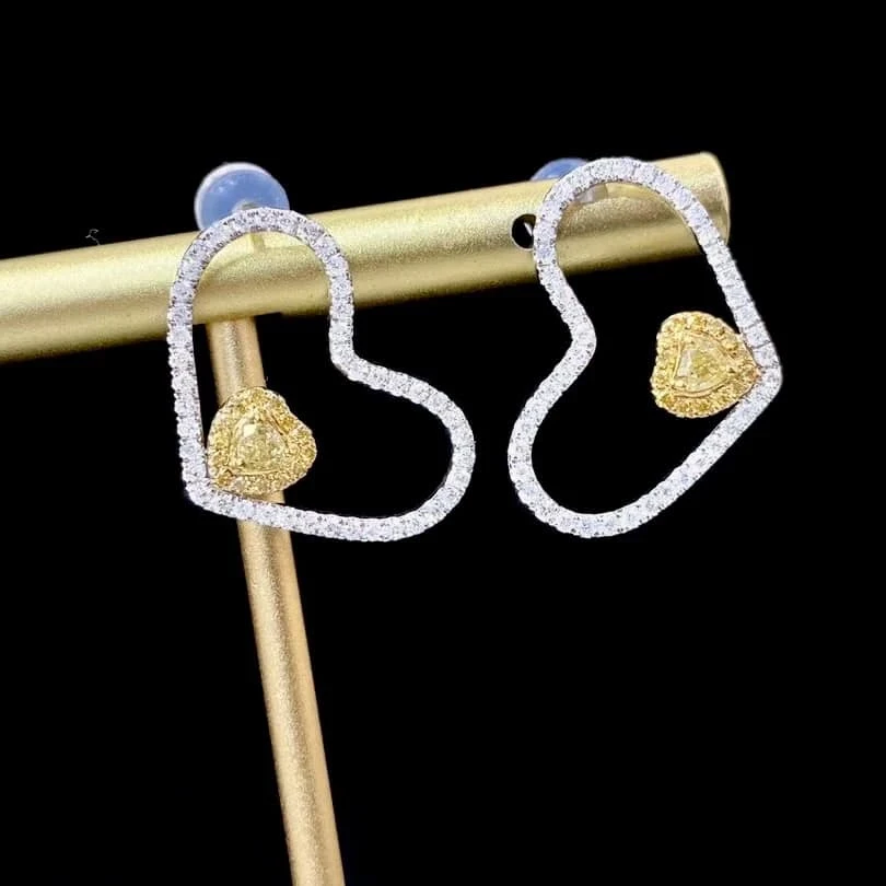 18K天然黃鑽-心型耳環