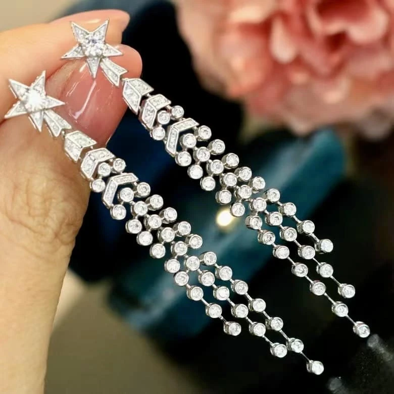 18K天然鑽石-流星耳環