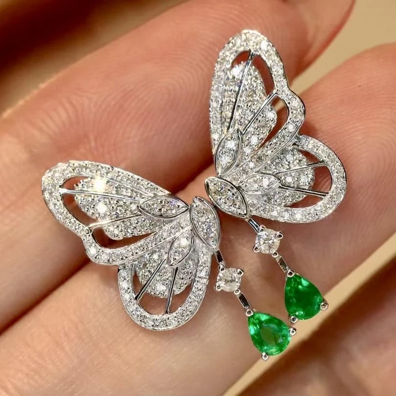 18K天然鑽石-祖母綠蝴蝶耳環 - 第5張圖 18K天然鑽石-祖母綠蝴蝶耳環