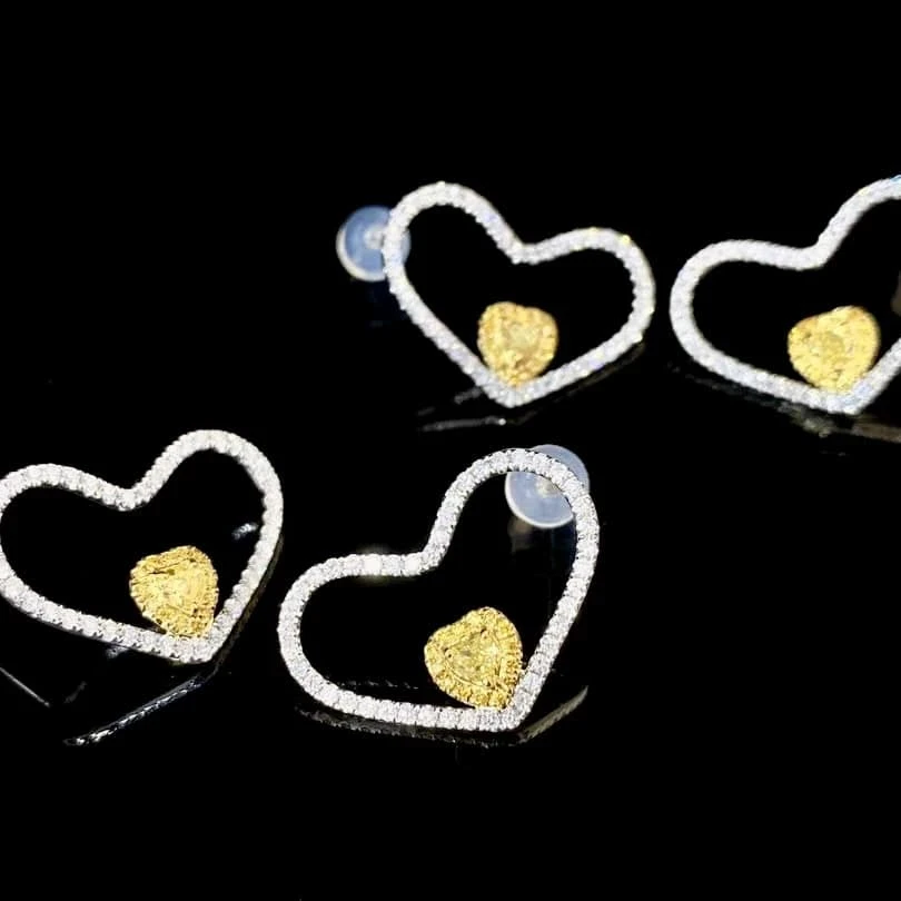 18K天然黃鑽-心型耳環