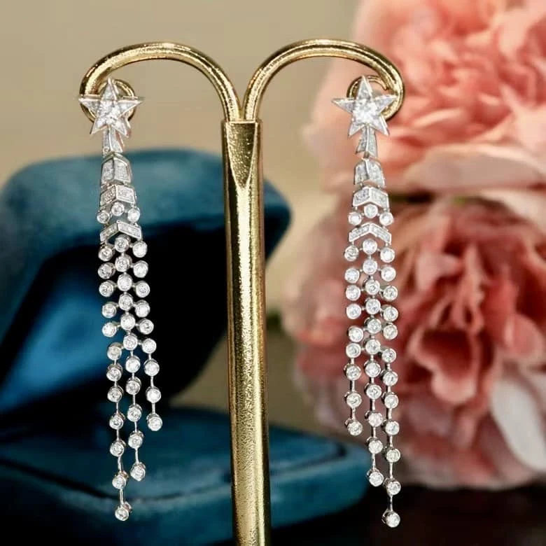 18K天然鑽石-流星耳環