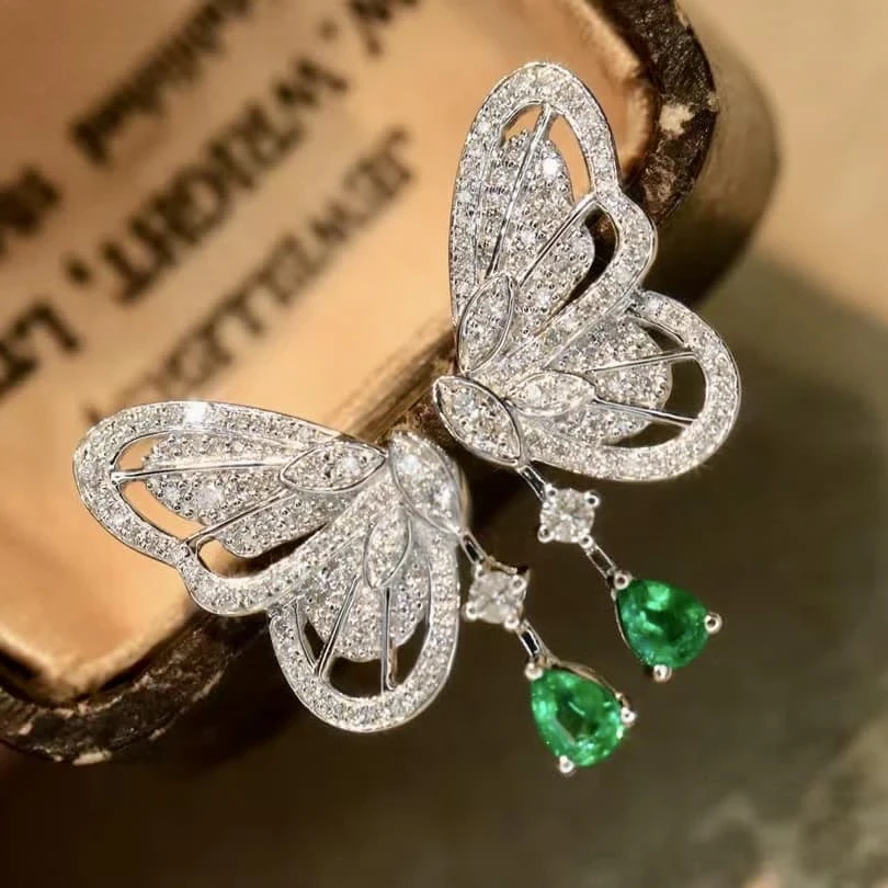 18K天然鑽石-祖母綠蝴蝶耳環 - 第6張圖 18K天然鑽石-祖母綠蝴蝶耳環