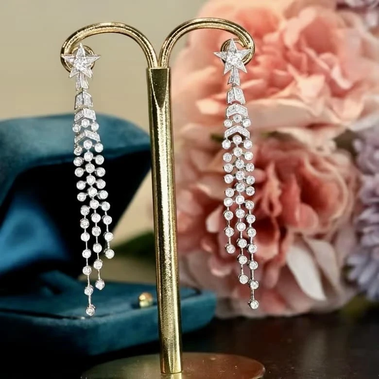 18K天然鑽石-流星耳環