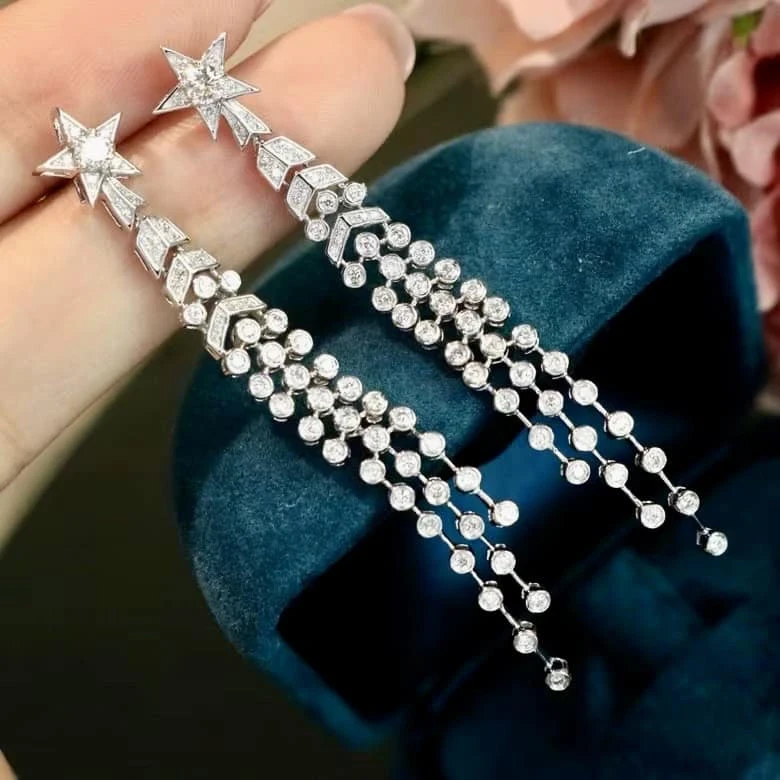 18K天然鑽石-流星耳環