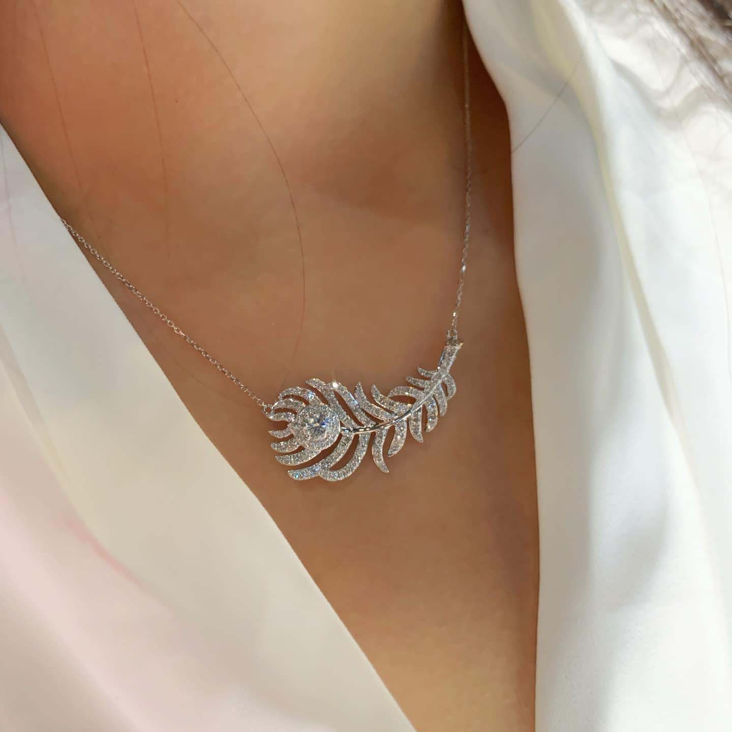 18K天然鑽石-飄落羽毛項鍊