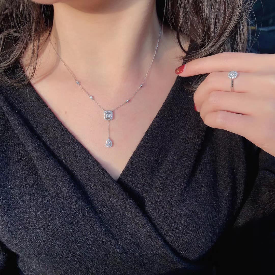 18K天然鑽石-氣質垂墜項鍊