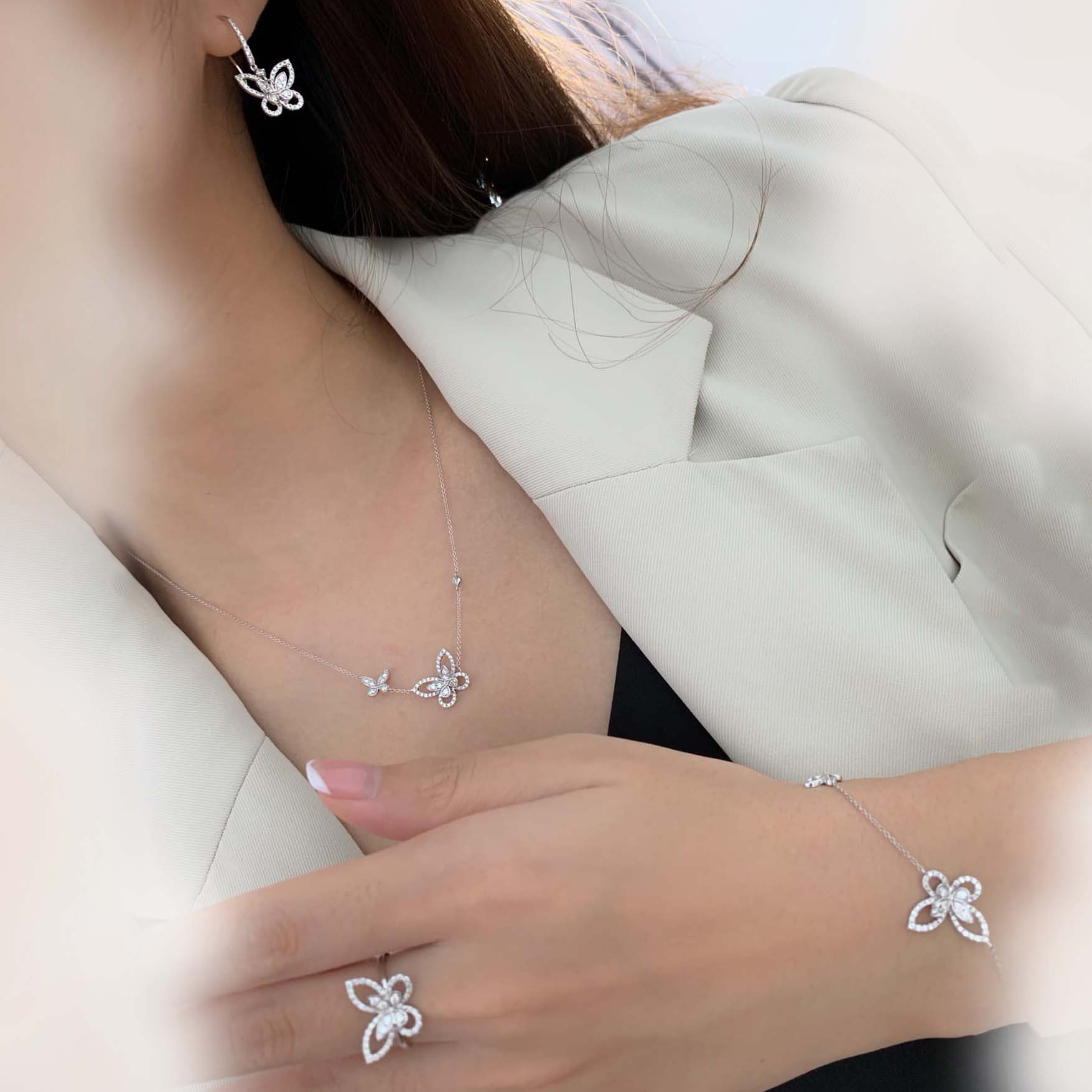 18K天然鑽石-四季蝴蝶花耳環/戒指/手鍊/項鍊 - 第8張圖 18K天然鑽石-四季蝴蝶花耳環/戒指/手鍊/項鍊