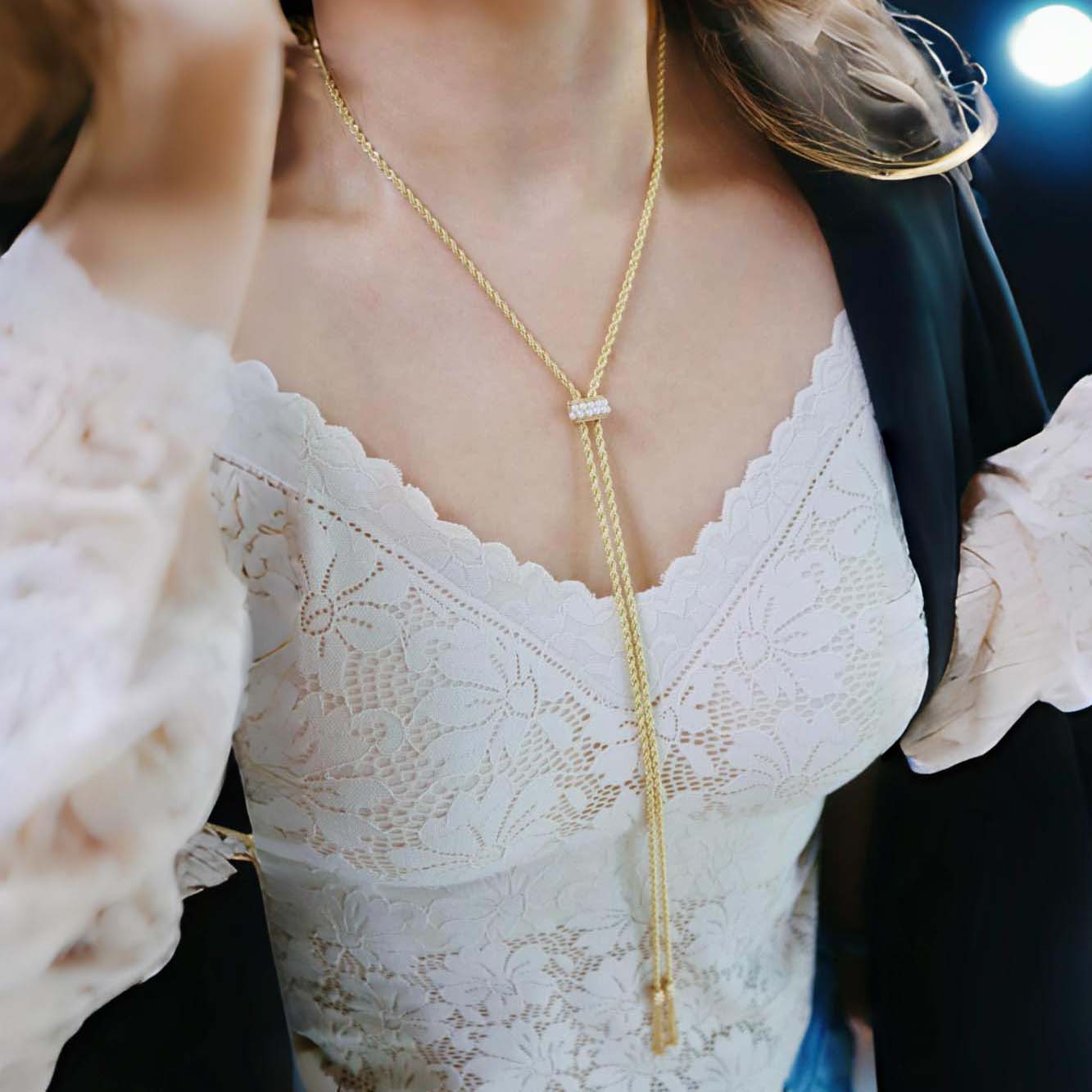 18K天然珍珠-意大利復古抽繩項鍊