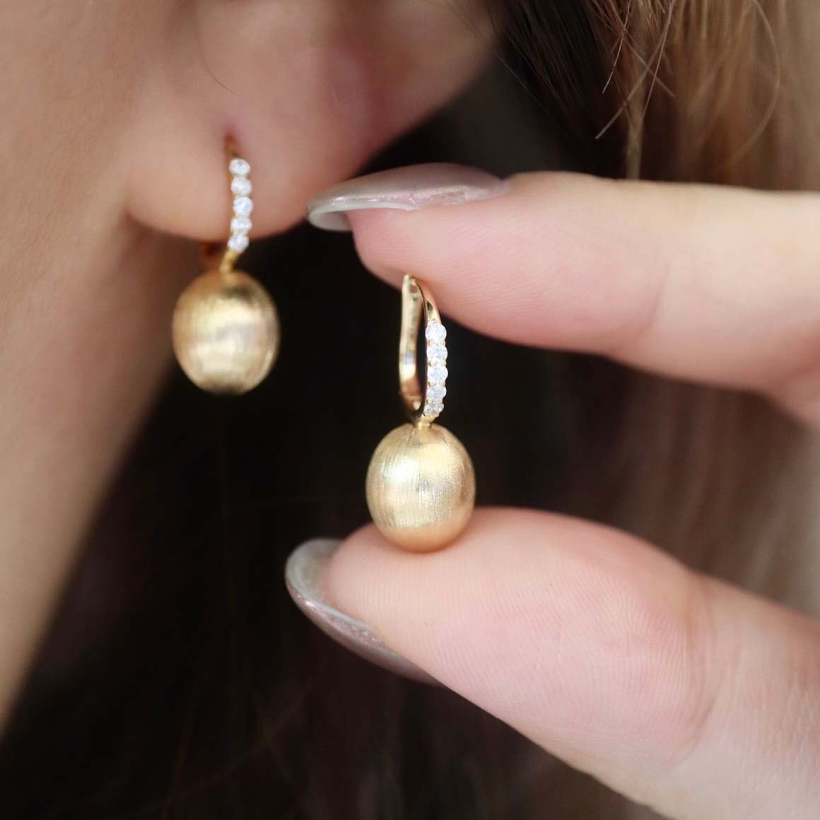 18K天然鑽石-拉絲法式藝術耳扣