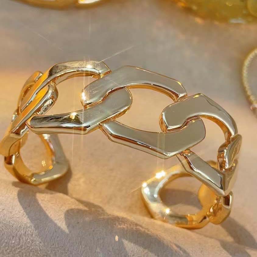 18K-寬版義大利鏈條開口手鐲