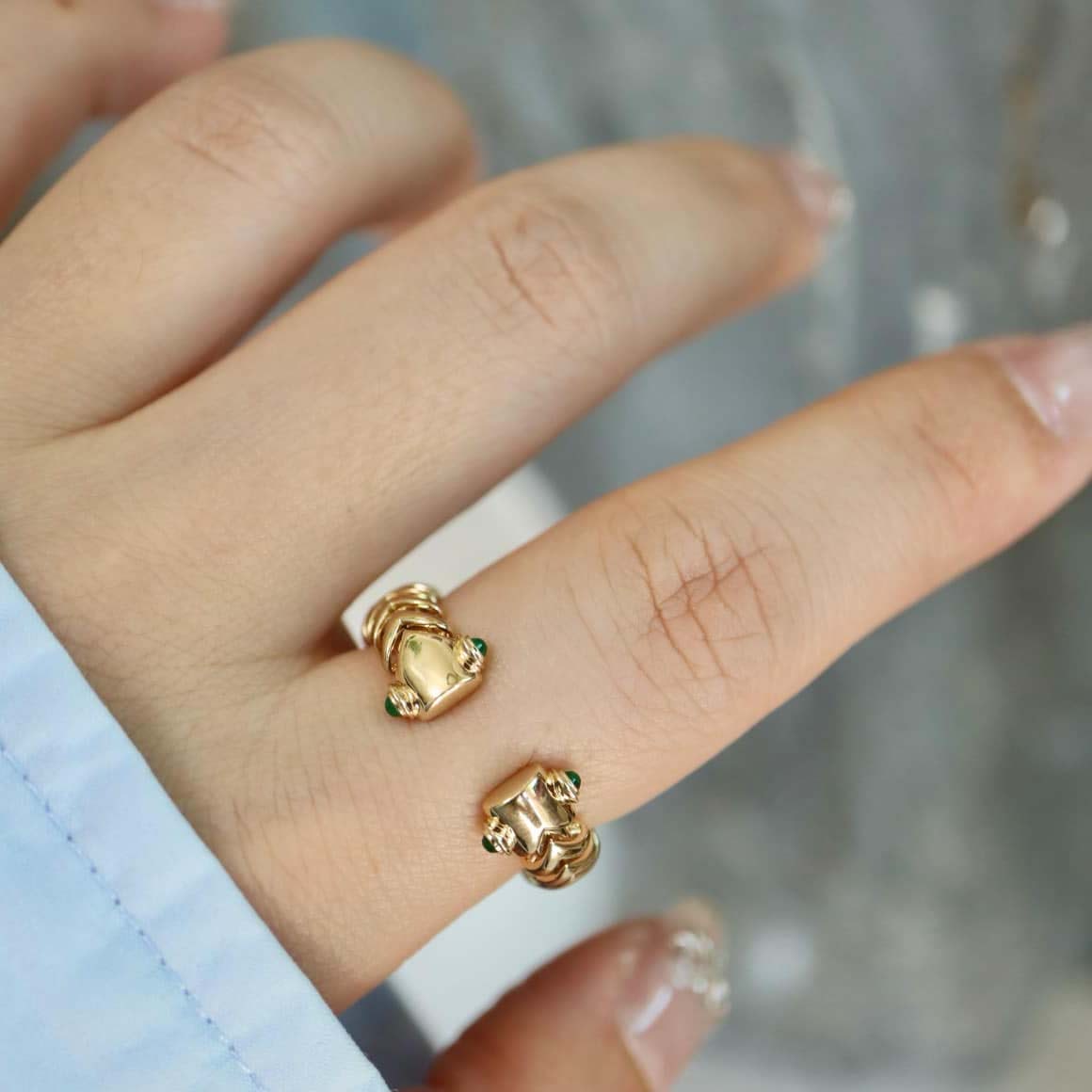 18K天然鑽石-法式vintage老錢風開口戒指