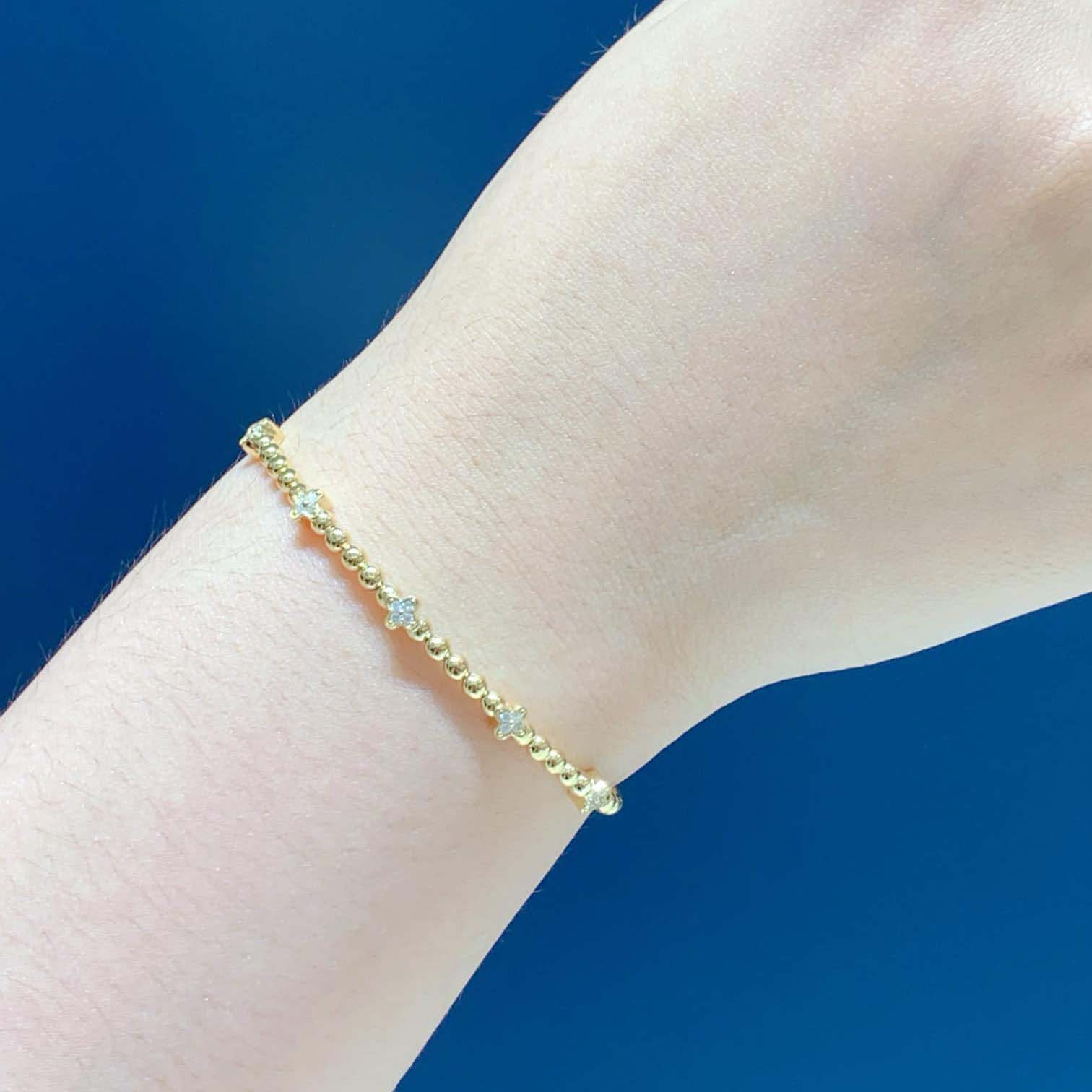 18K天然鑽石-INS四葉草高彈力手鐲