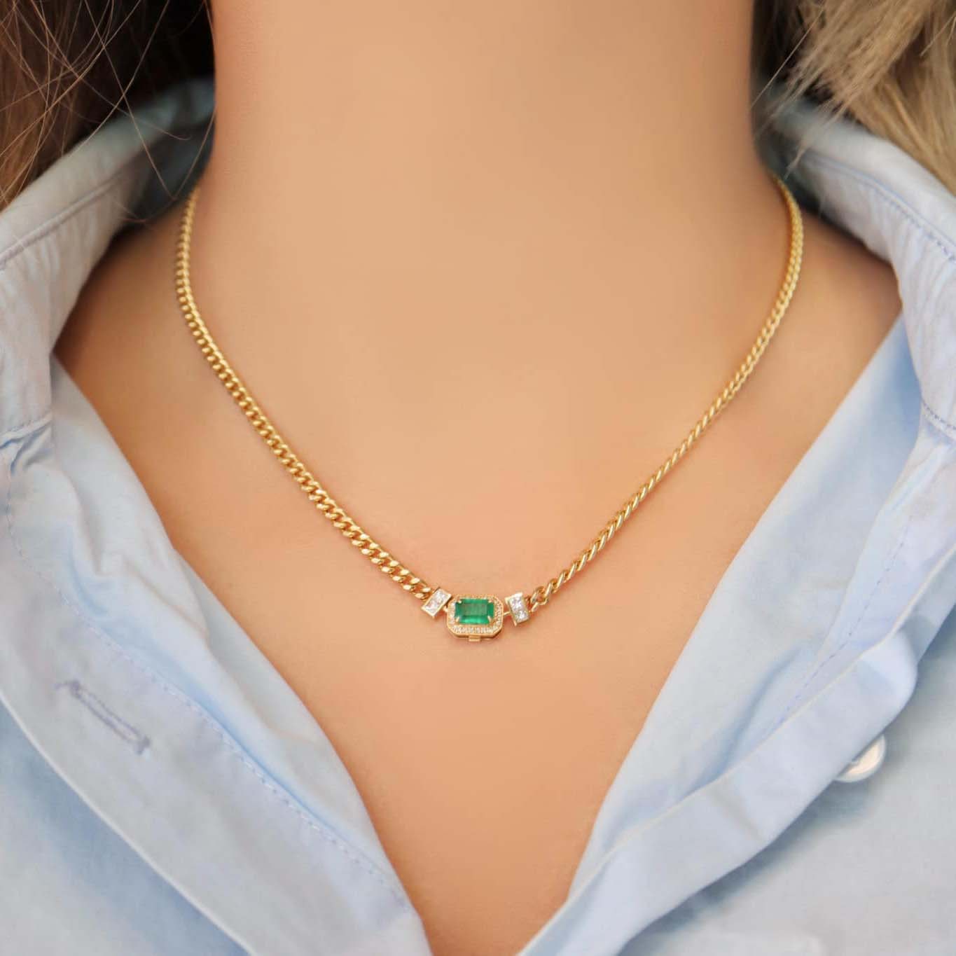 18K天然鑽石-祖母綠經典古巴項鍊