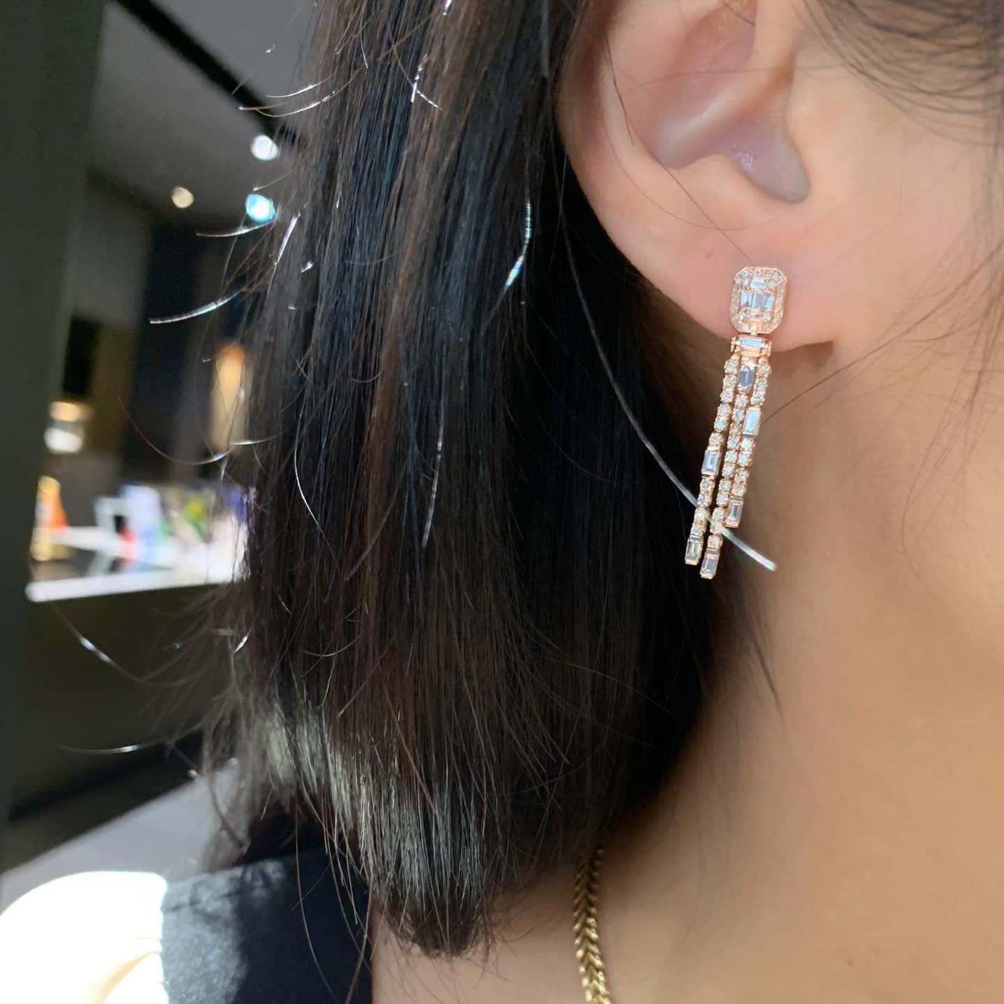 18K天然鑽石-流蘇搖曳耳環