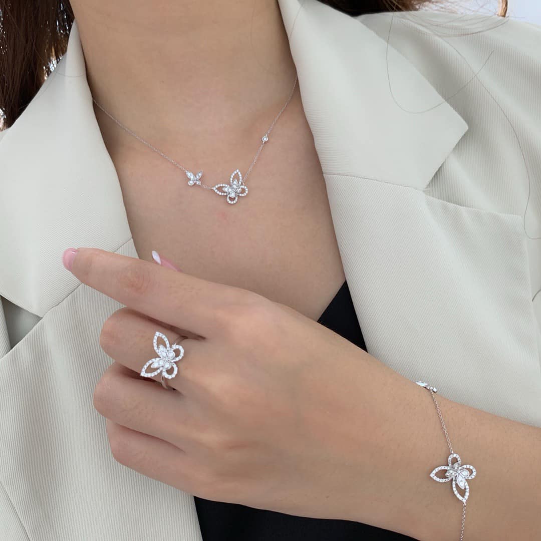 18K天然鑽石-四季蝴蝶花耳環/戒指/手鍊/項鍊 - 第6張圖 18K天然鑽石-四季蝴蝶花耳環/戒指/手鍊/項鍊
