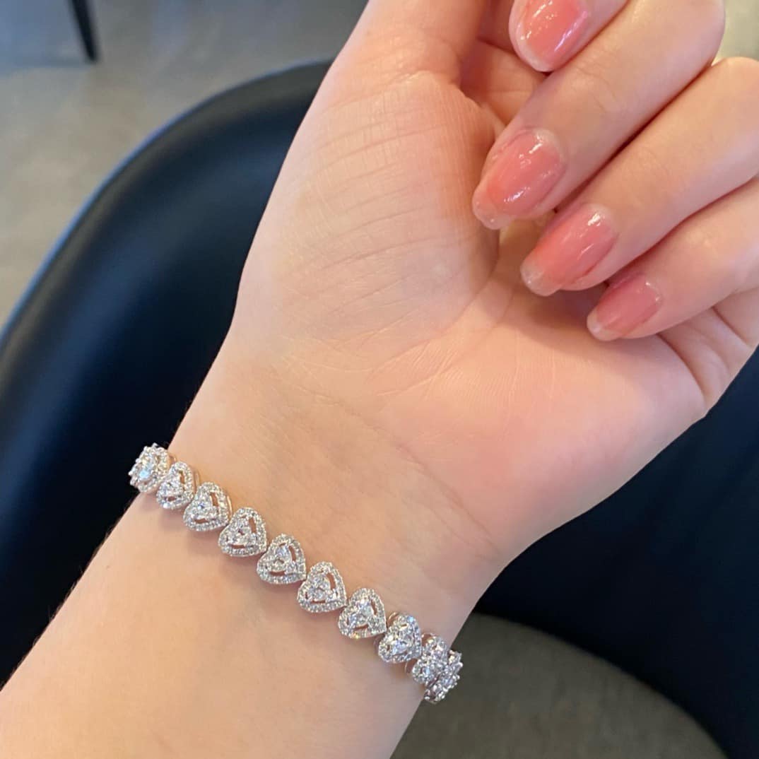 18K天然鑽石-心型豪華手鍊