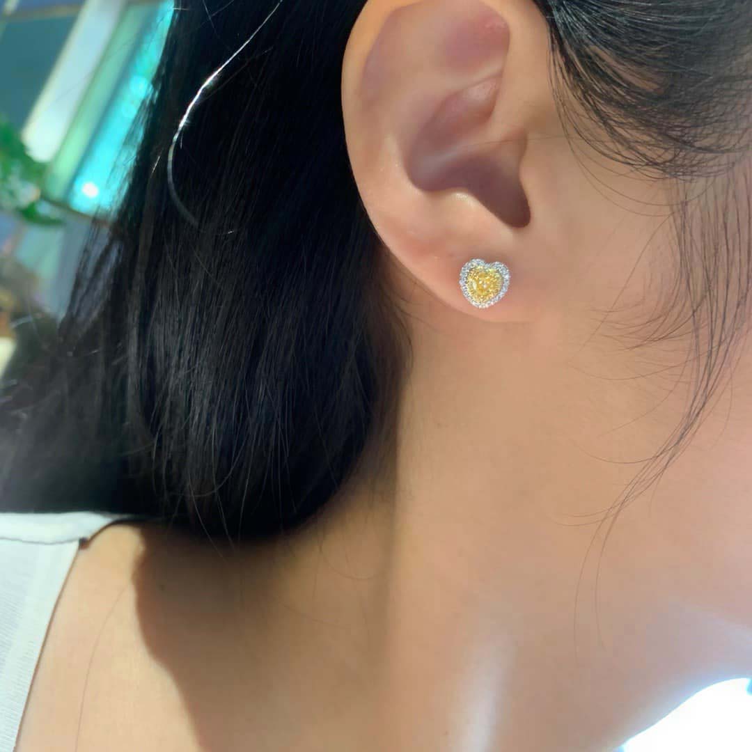 18K天然黃鑽-心形秀氣耳環