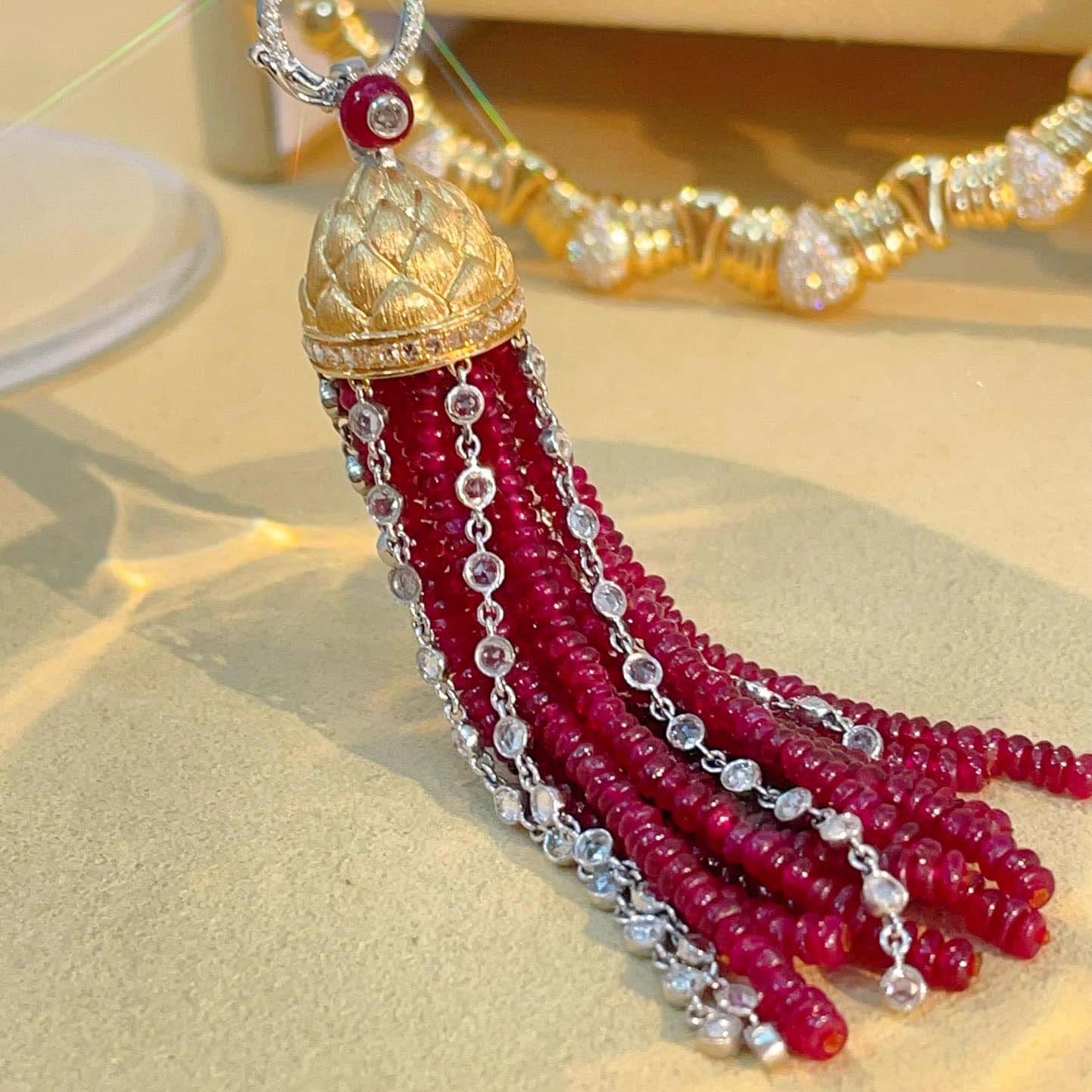 18K天然紅寶石-流蘇墜飾