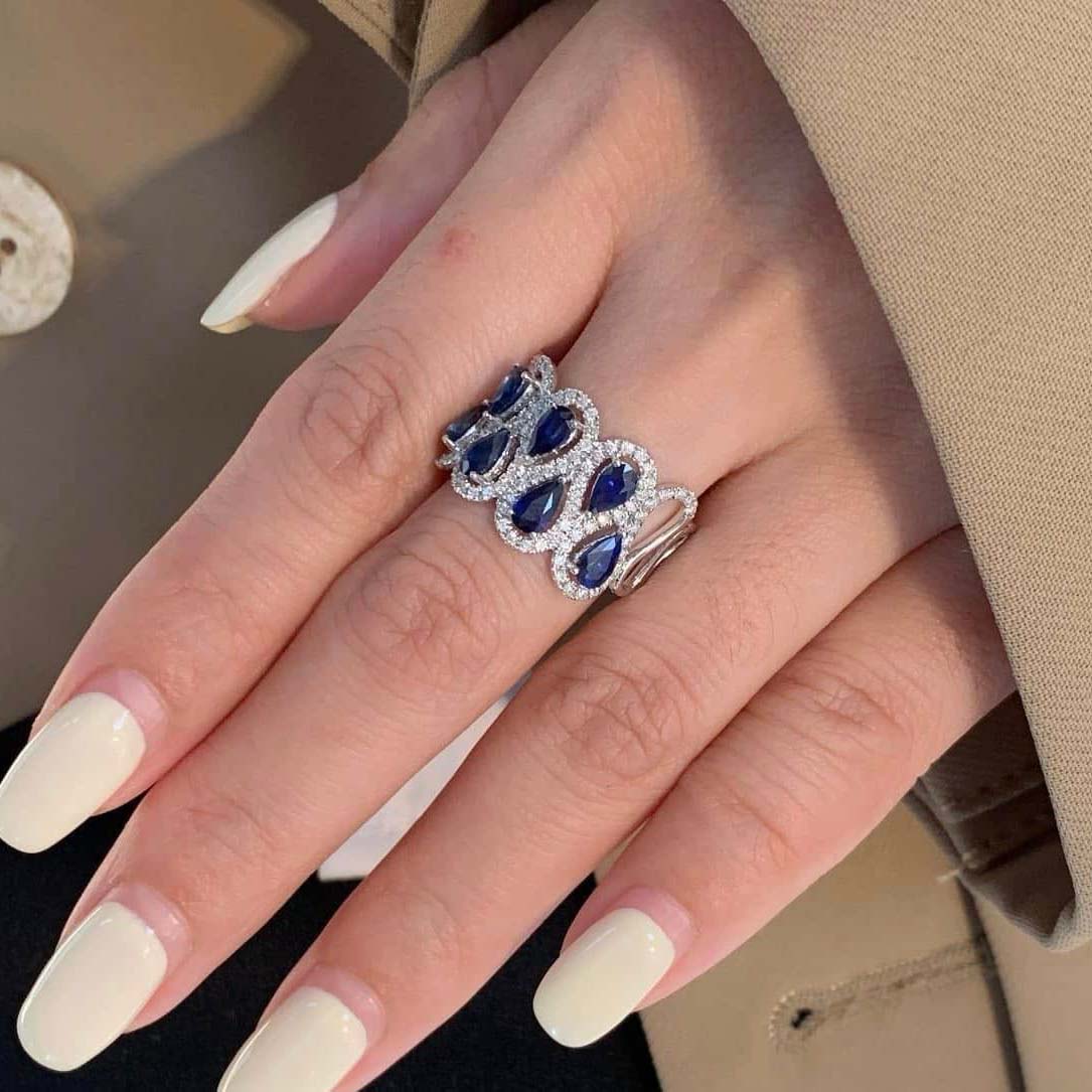 18K天然鑽石-藍寶石水滴蕾絲戒指 - 第2張圖 18K天然鑽石-藍寶石水滴蕾絲戒指