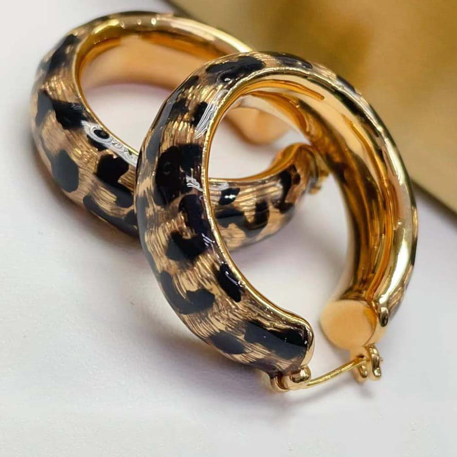 18K-歐美時尚豹紋款雙圈耳環