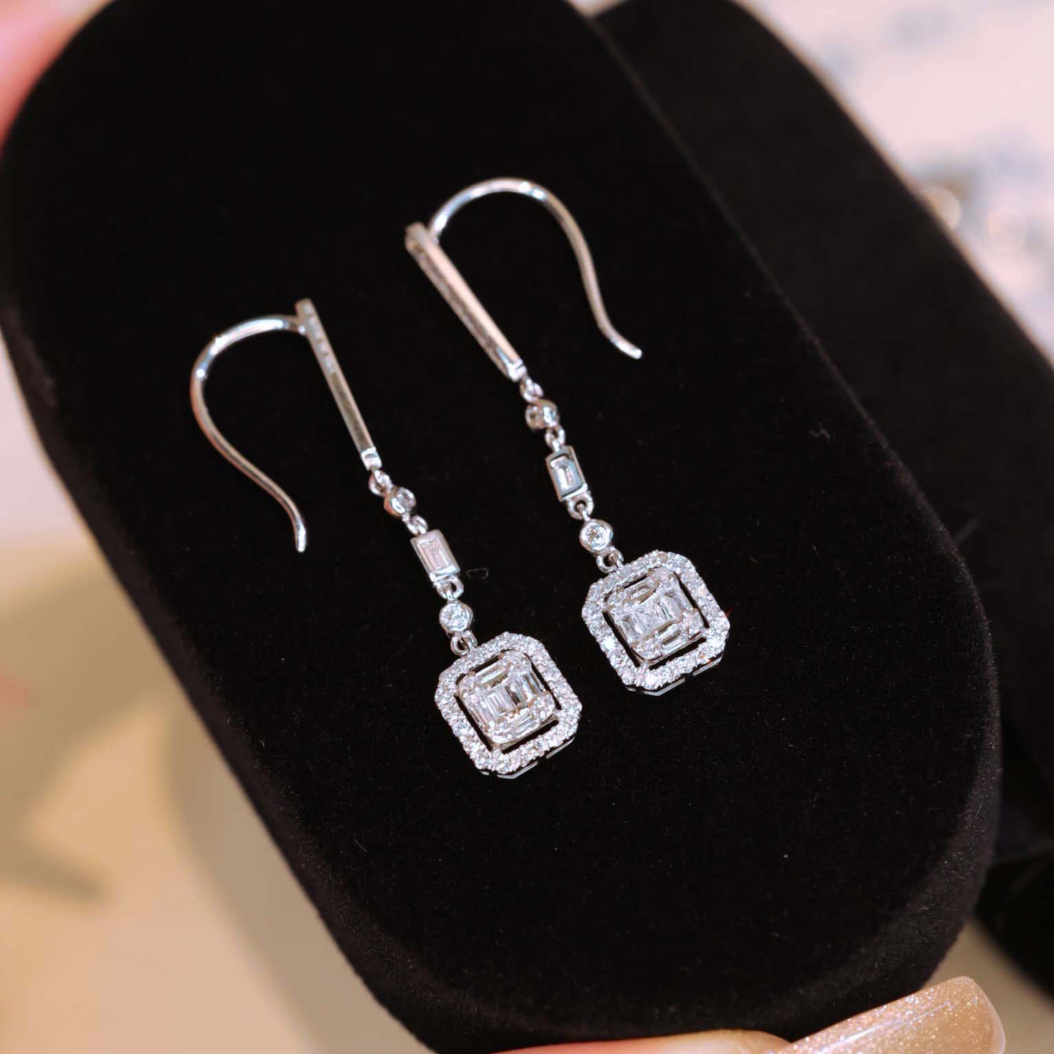 18K天然鑽石-冰糖垂墜耳環