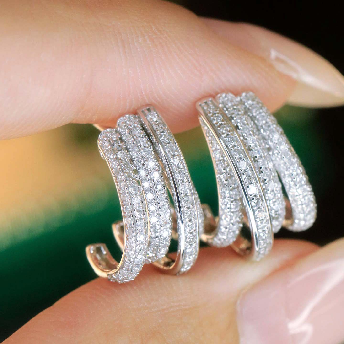 18K天然鑽石-弧形多層次耳環 - 第2張圖 18K天然鑽石-弧形多層次耳環