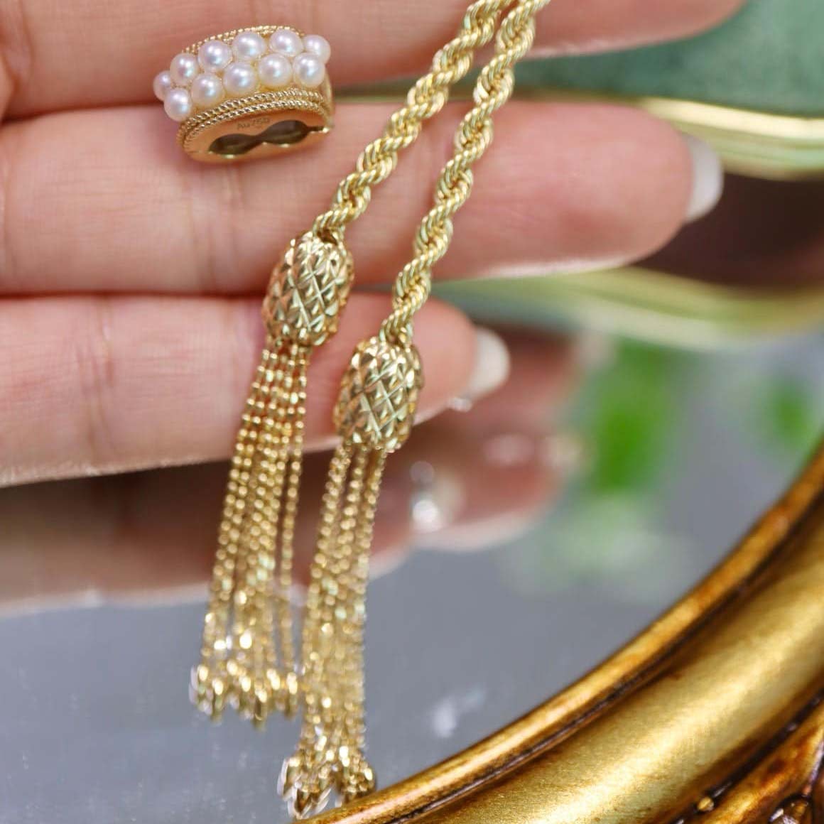 18K天然珍珠-意大利復古抽繩項鍊