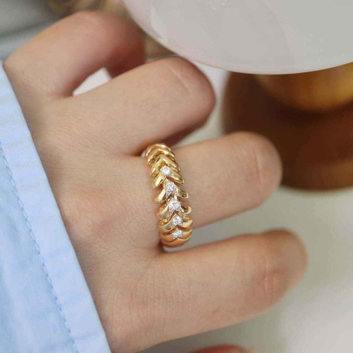 18K天然鑽石-法式vintage老錢風開口戒指