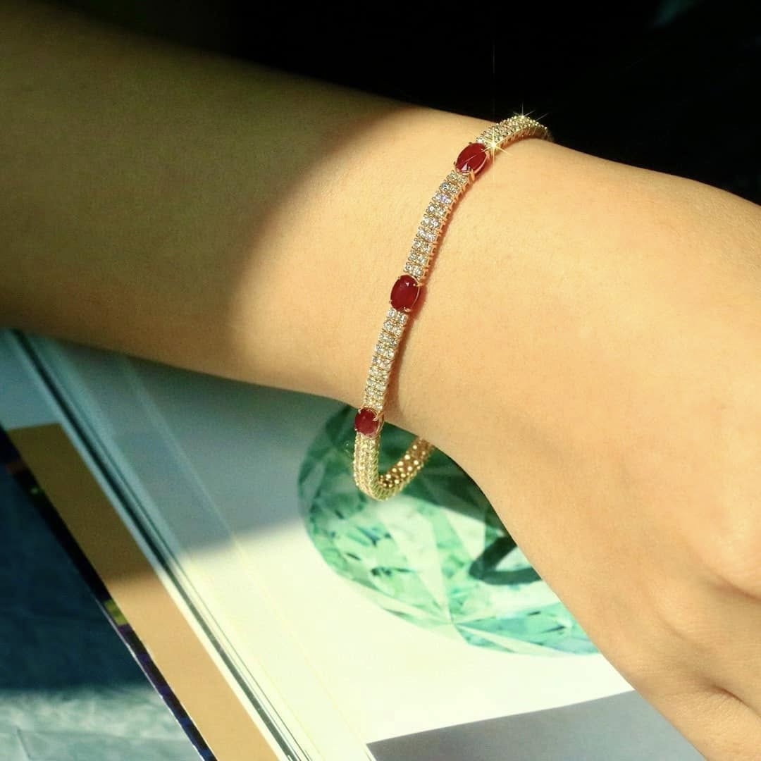 18K天然鑽石-紅寶石雙排手鍊