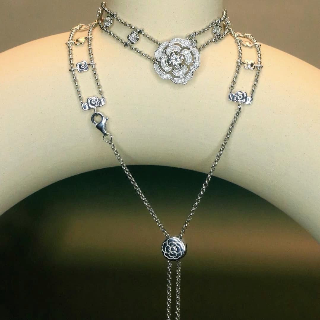 18K天然鑽石-山茶花兩戴式項鍊