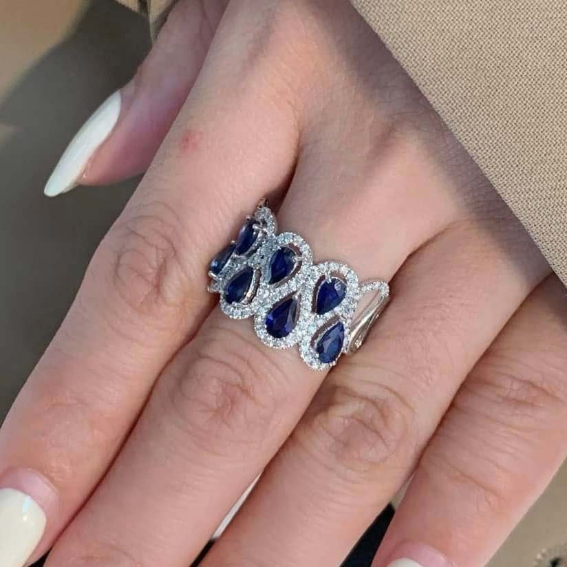 18K天然鑽石-藍寶石水滴蕾絲戒指