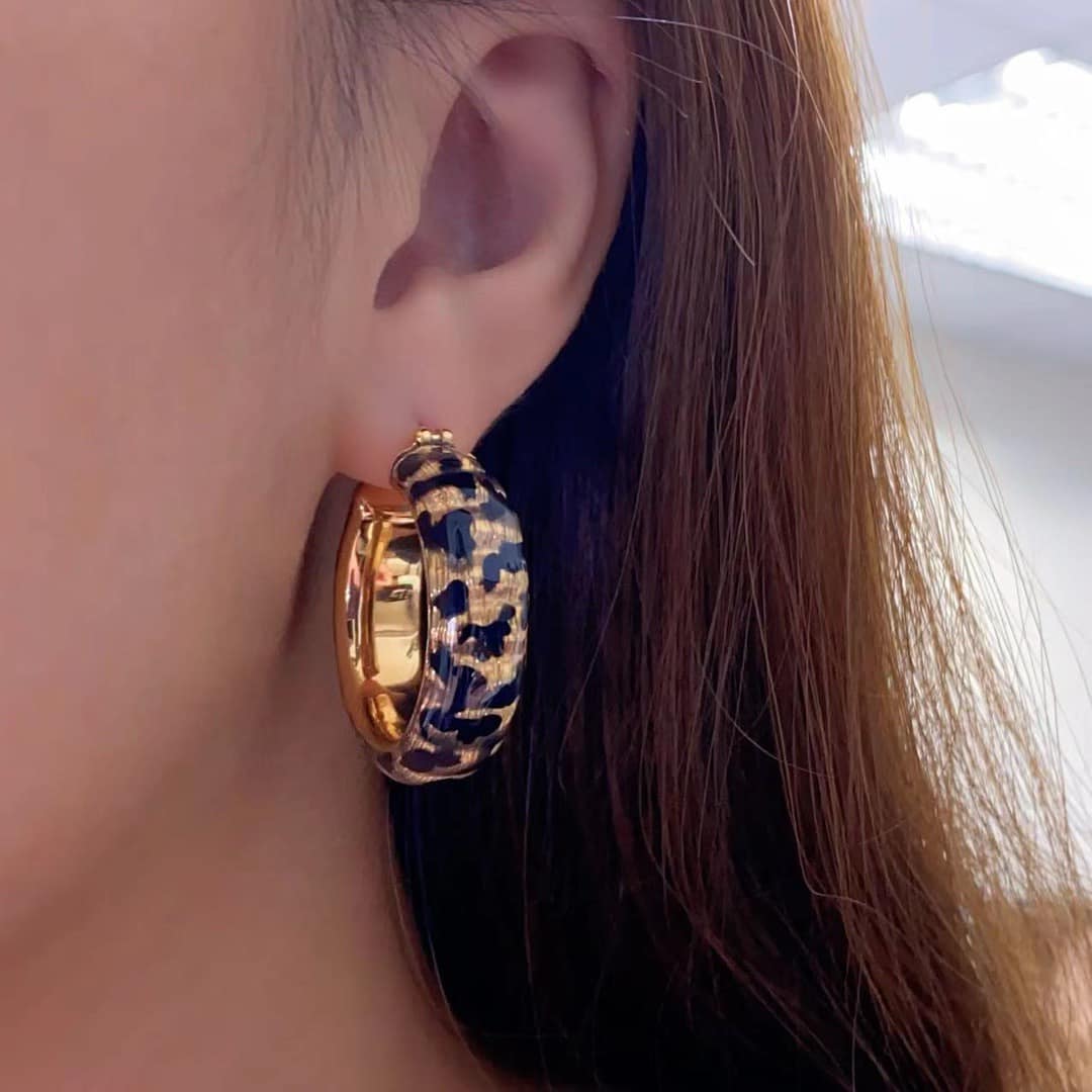 18K-歐美時尚豹紋款雙圈耳環