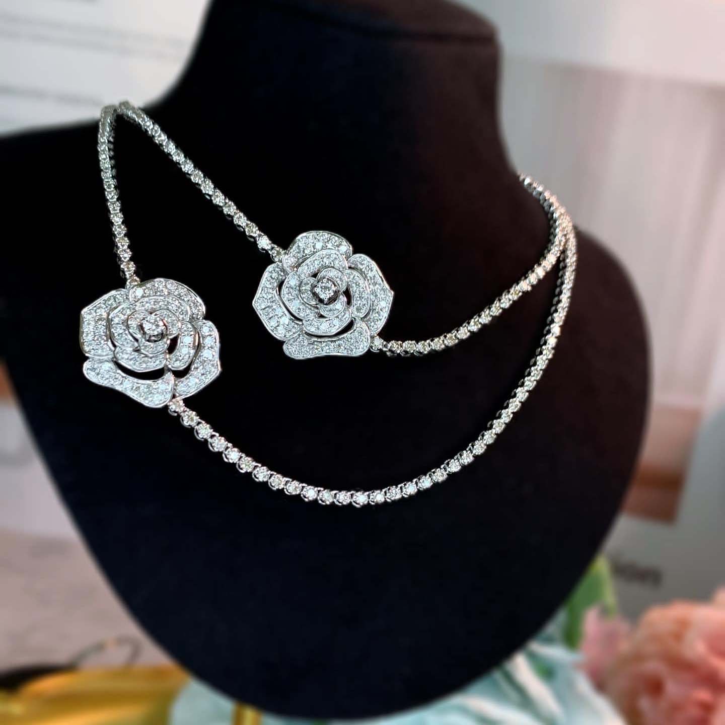 18K天然鑽石-氣質玫瑰花滿鑽項鍊