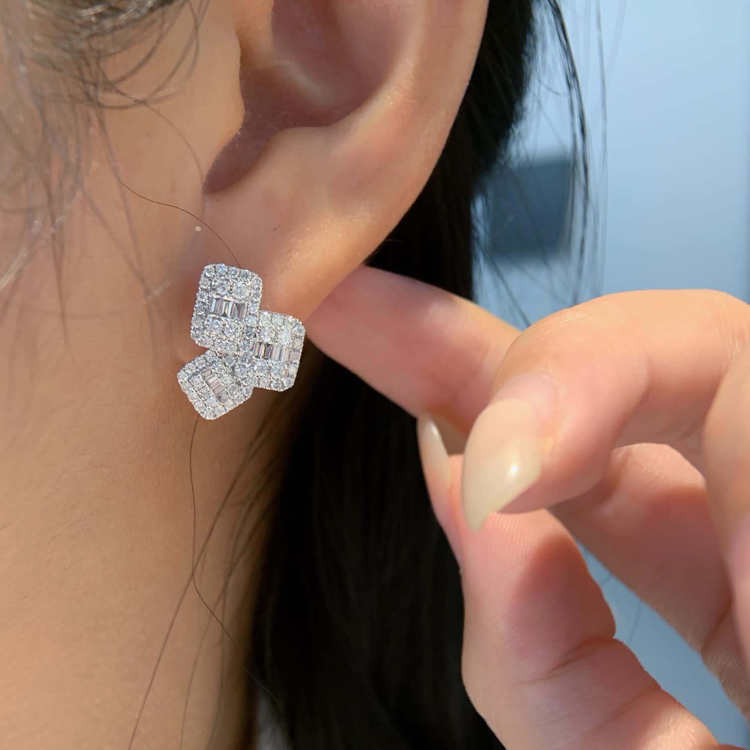 18K天然鑽石-三倍冰糖大耳環