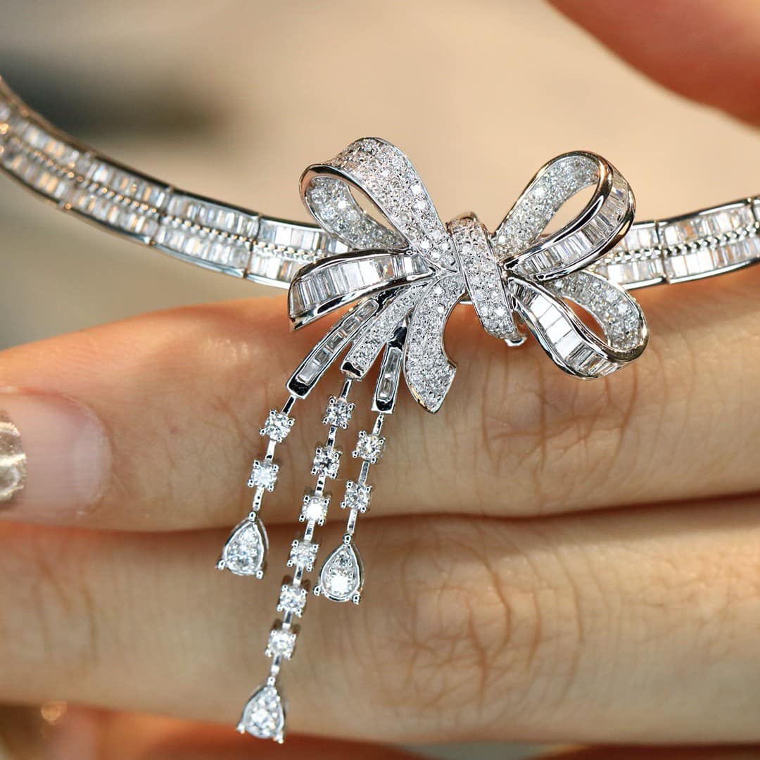 18K天然鑽石-流蘇蝴蝶結可拆卸墜飾