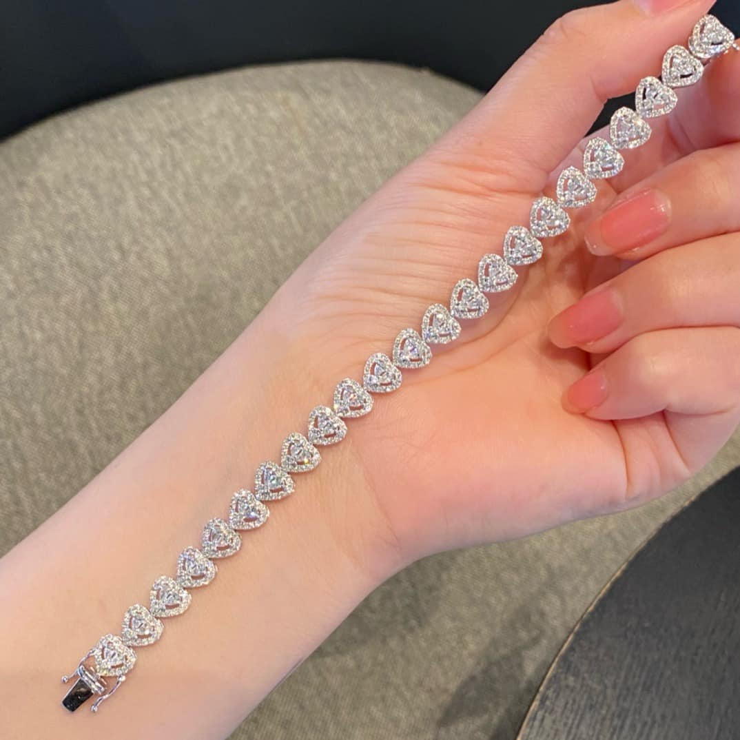 18K天然鑽石-心型豪華手鍊