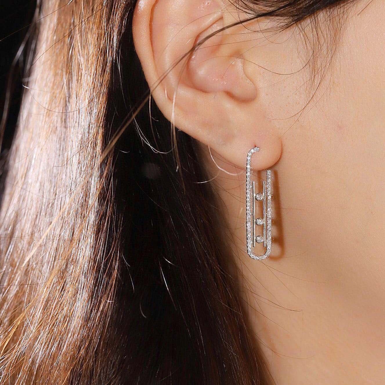 18K天然鑽石-迴紋針造型設計耳環