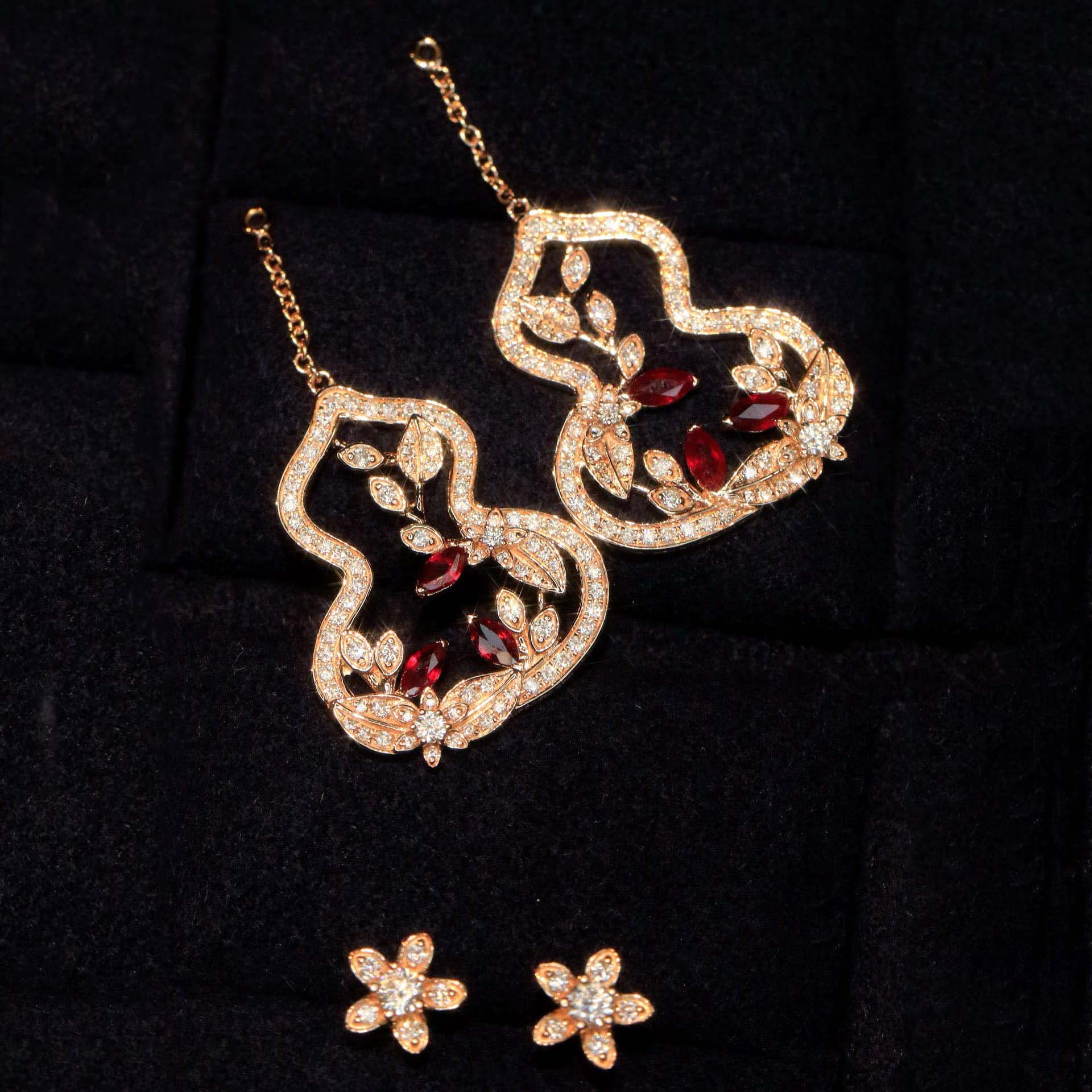 18K天然紅寶石鑽石-國風葫蘆花繁葉茂系列耳環 - 第1張圖 18K天然紅寶石鑽石-國風葫蘆花繁葉茂系列耳環