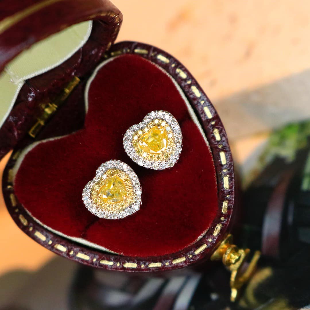 18K天然黃鑽-心形秀氣耳環