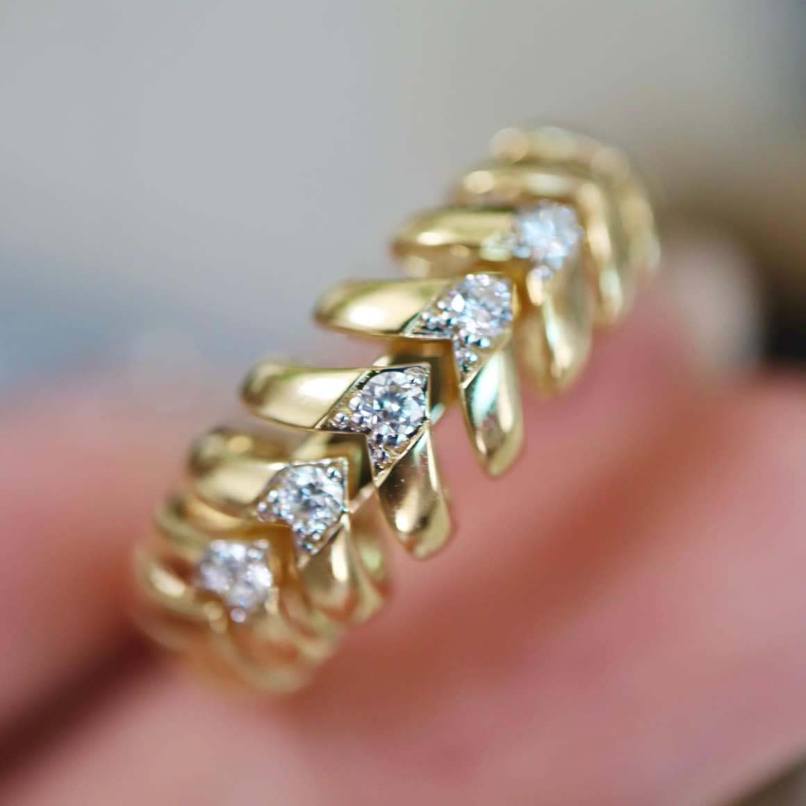 18K天然鑽石-法式vintage老錢風開口戒指