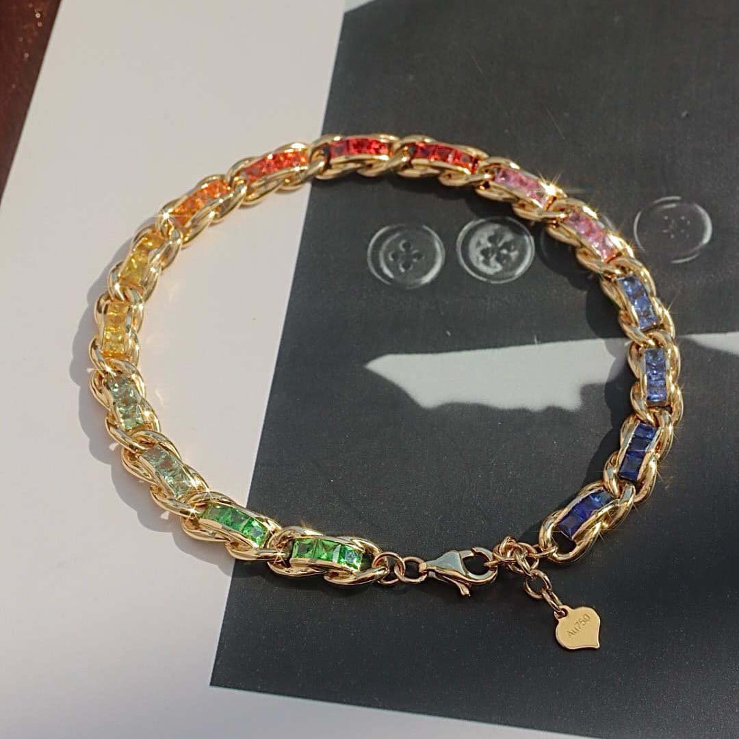 18K天然彩色藍寶石-多巴胺色系手鍊 - 第4張圖 18K天然彩色藍寶石-多巴胺色系手鍊