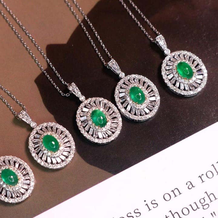 18K天然鑽石-祖母綠橢圓形項鍊