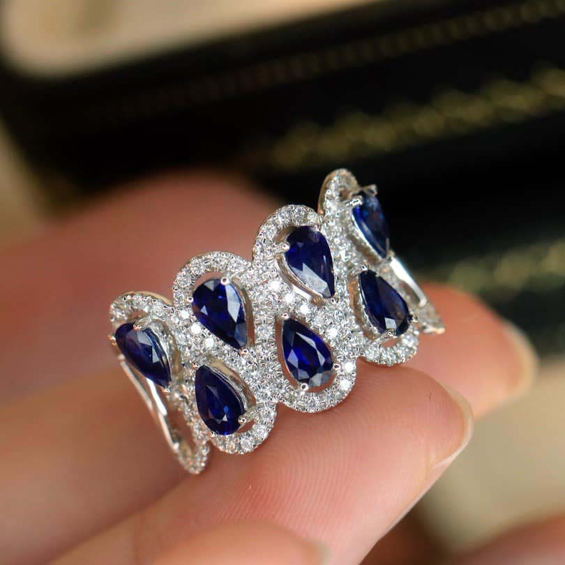 18K天然鑽石-藍寶石水滴蕾絲戒指 - 第4張圖 18K天然鑽石-藍寶石水滴蕾絲戒指