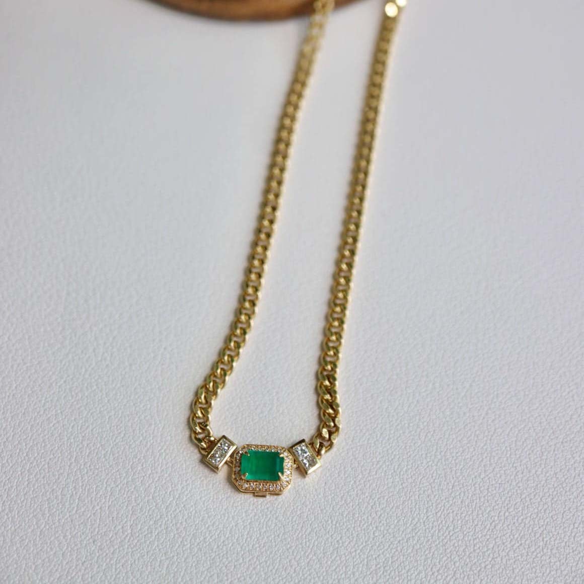 18K天然鑽石-祖母綠經典古巴項鍊