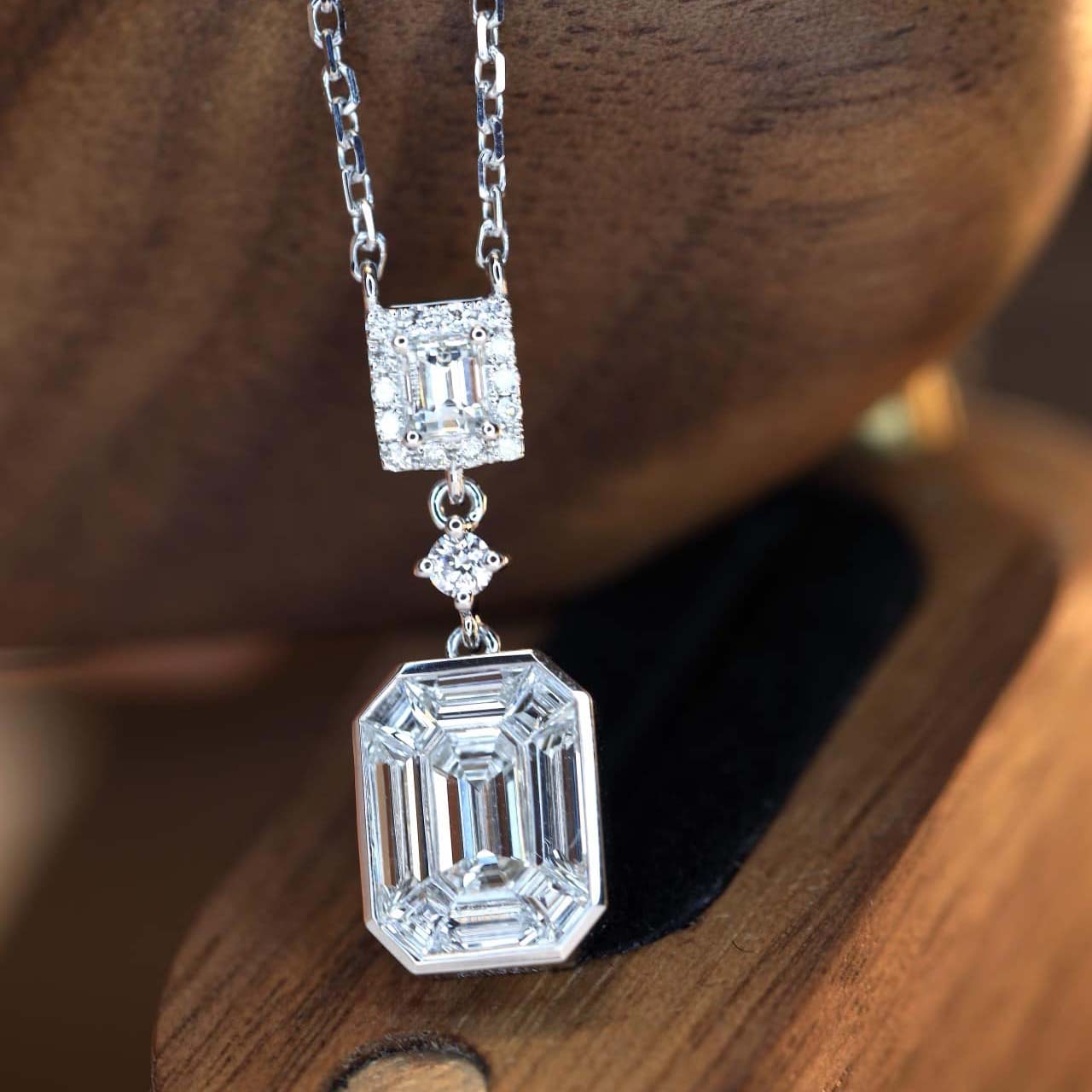 18K天然鑽石-祖母綠型拼鑲項鍊 - 第4張圖 18K天然鑽石-祖母綠型拼鑲項鍊