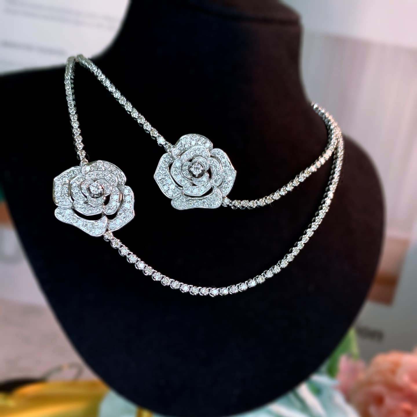 18K天然鑽石-氣質玫瑰花滿鑽項鍊